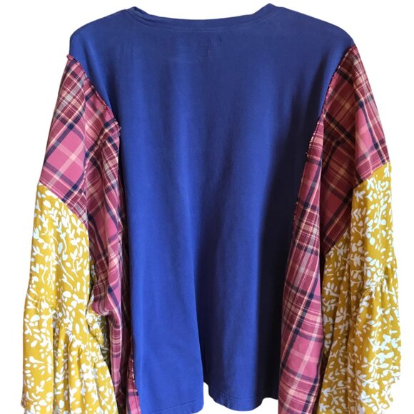 Upcycled Boho Poncho Fits XL-4X: Handmade Bohemian Tunic, Reworked Hippie Blouse - Picture 9 of 16